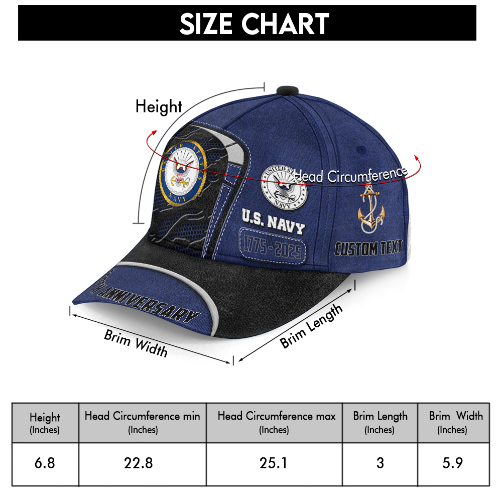 Personalizable Navy 250th Anniversary Classic Cap