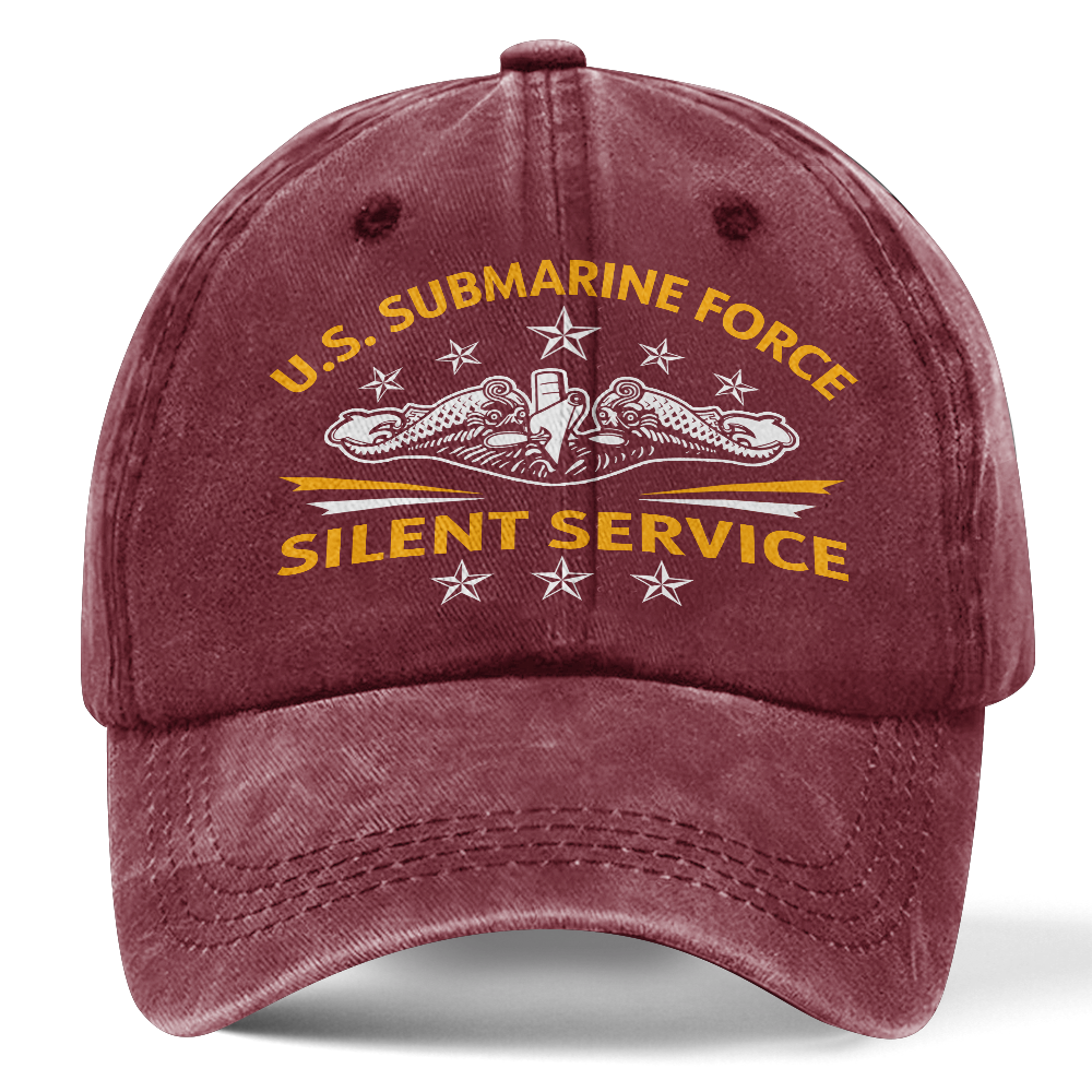 Silver Dolphins Navy Submarine Silent Service Washed Cap