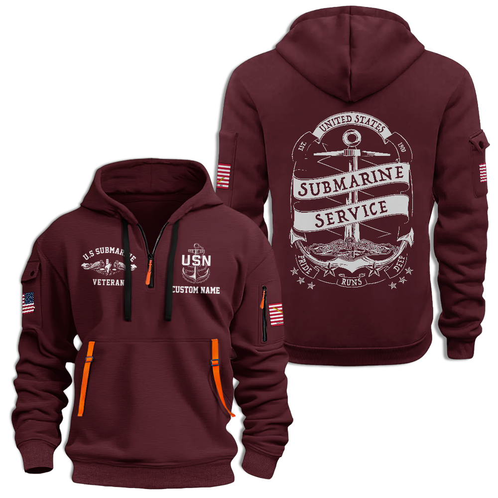Personalizable Navy Submarine Quarter Zip Hoodie