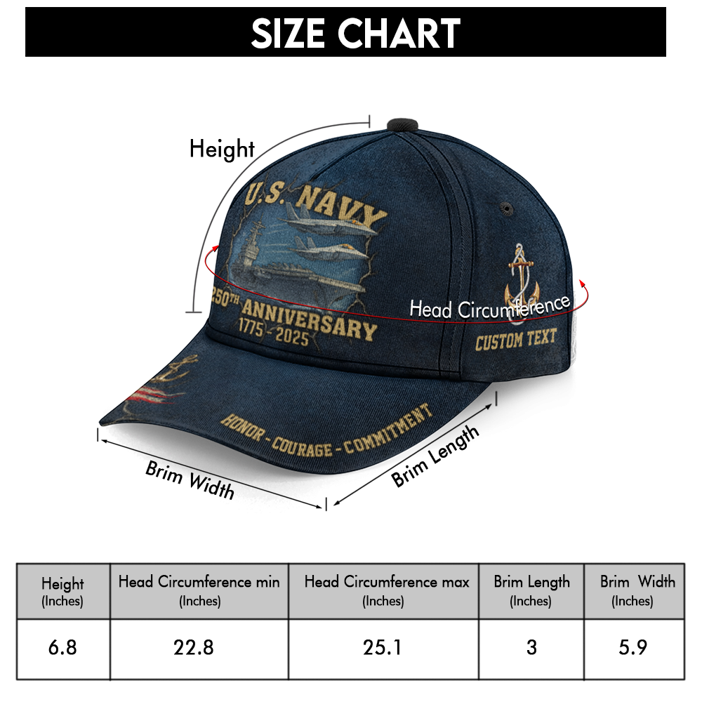 Personalizable Navy 250th Anniversary Classic Cap