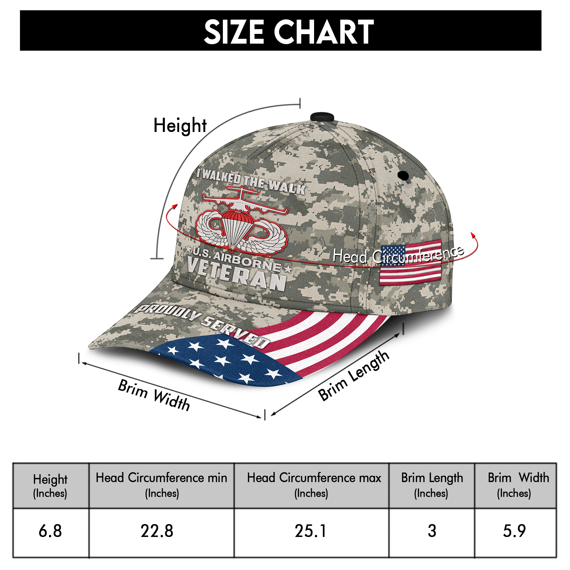 I Walked The Walk Airborne Veteran Embroidered & Printed Cap