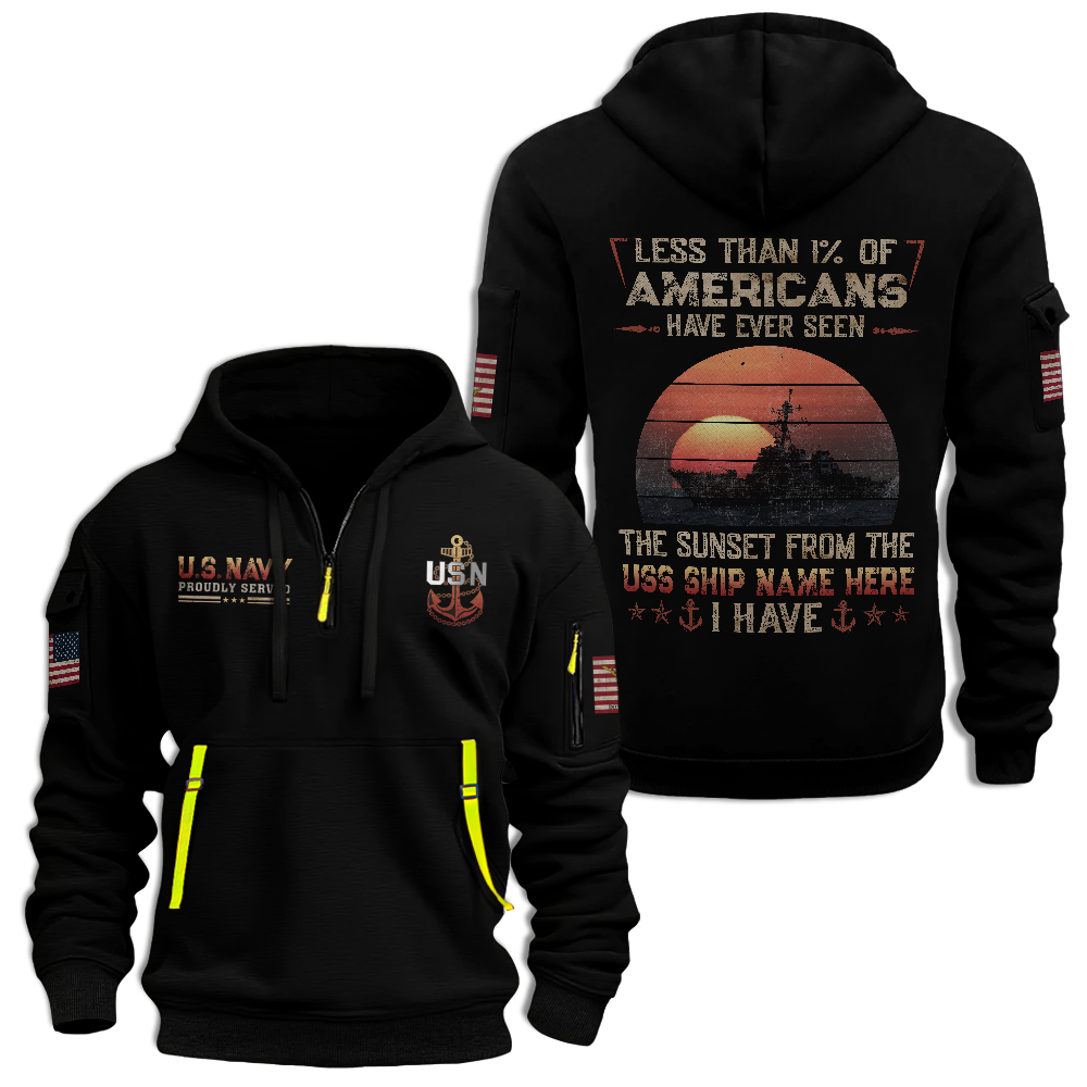 LESS THAN 1% NAVY DESTROYER PERSONALIZABLE QUARTER ZIP HOODIE