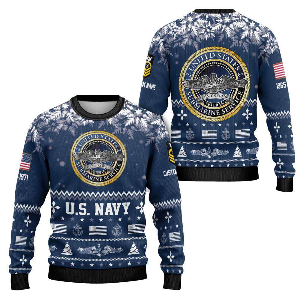 Personalizable Navy Submarine Patterns Knitted Sweatshirt