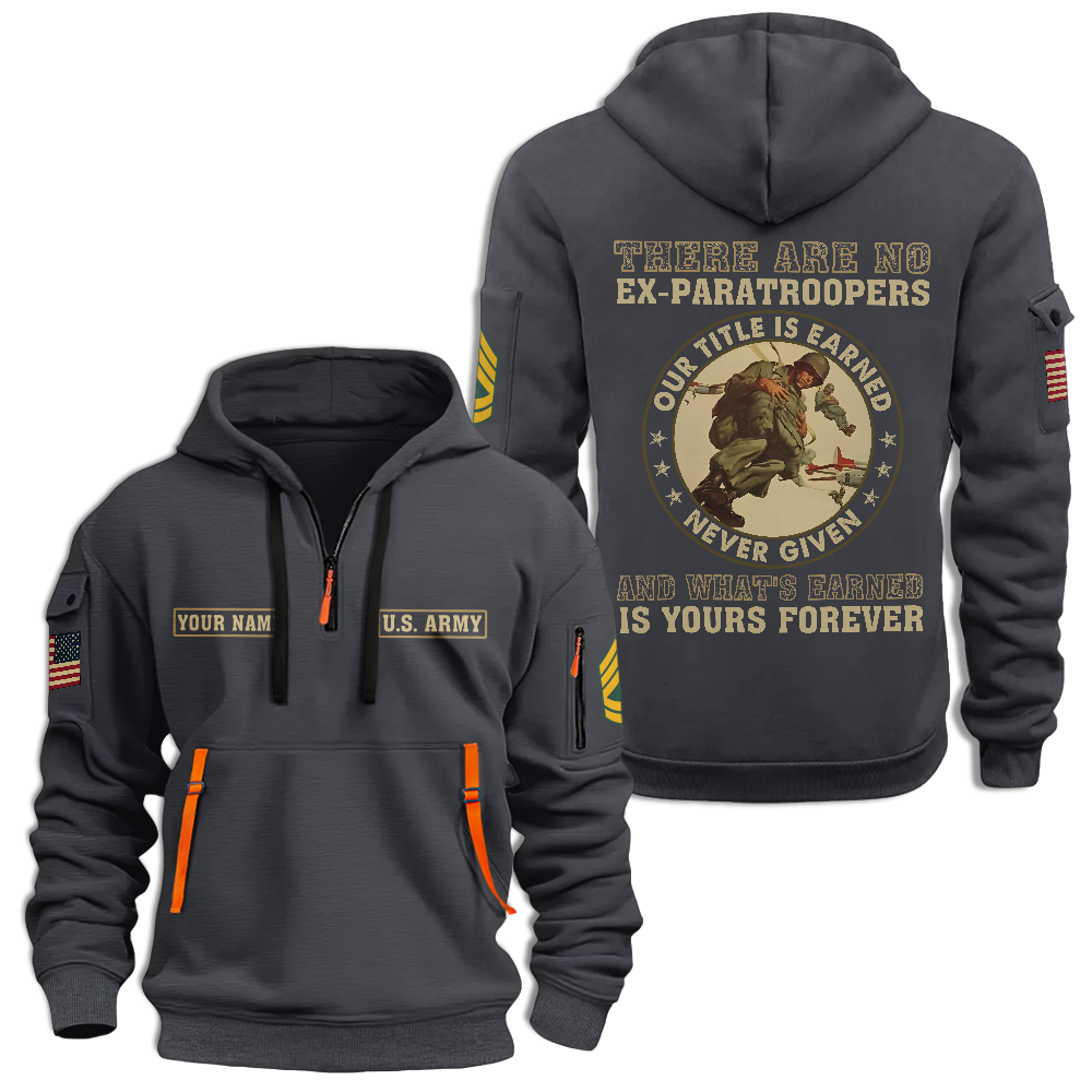 Personalizable Airborne There Are No Ex-Paratroopers Quarter Zip Hoodie