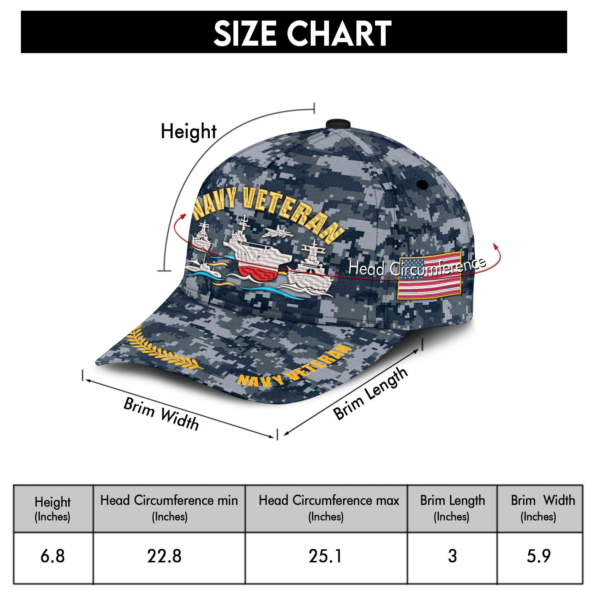 Navy Veteran Embroidered & Printed Cap