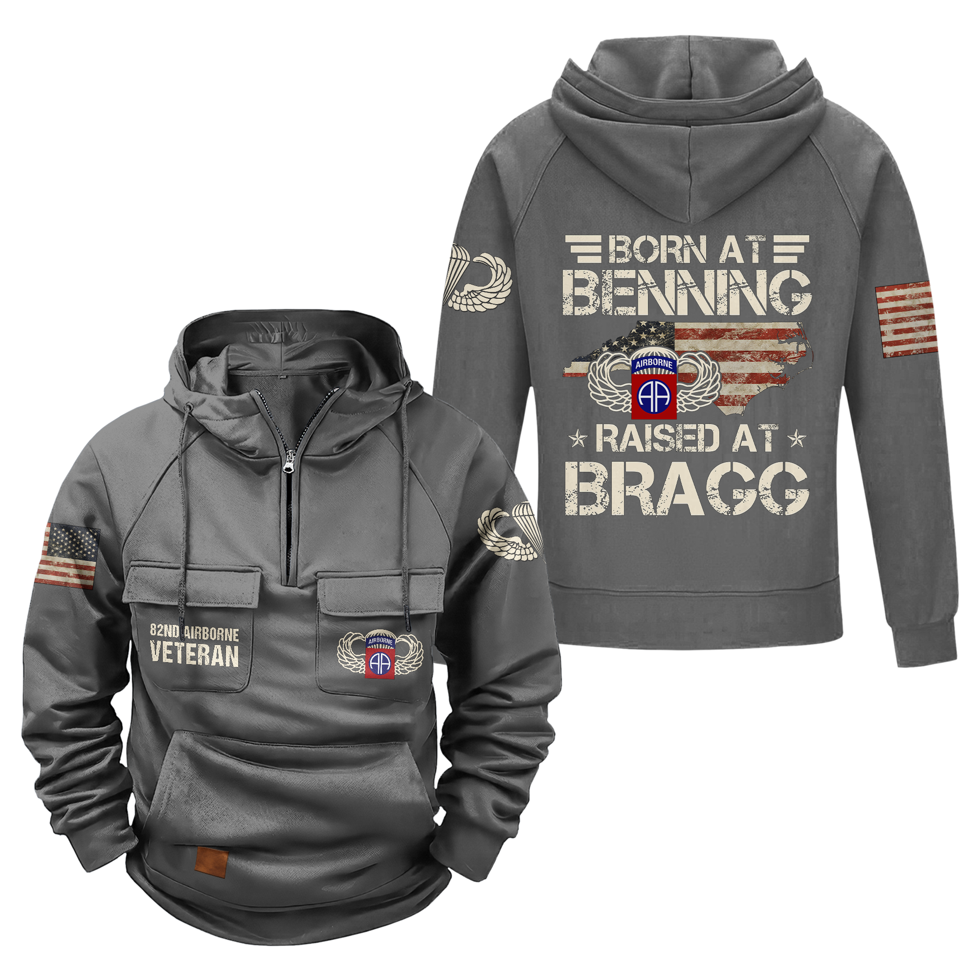 Born At Benning Raised At Bragg Vintage Quarter Zip Hoodie