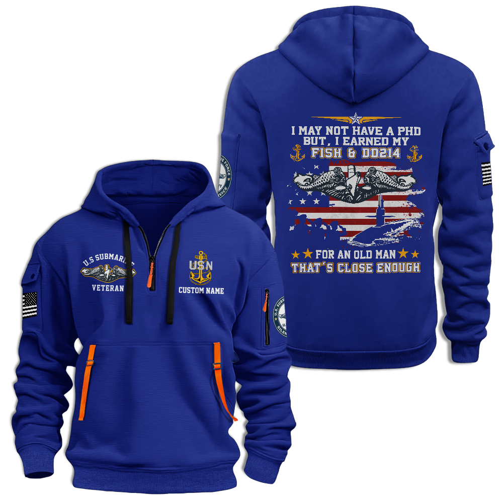Personalizable Navy Submarine I Earned Fish & DD-214 Quarter Zip Hoodie