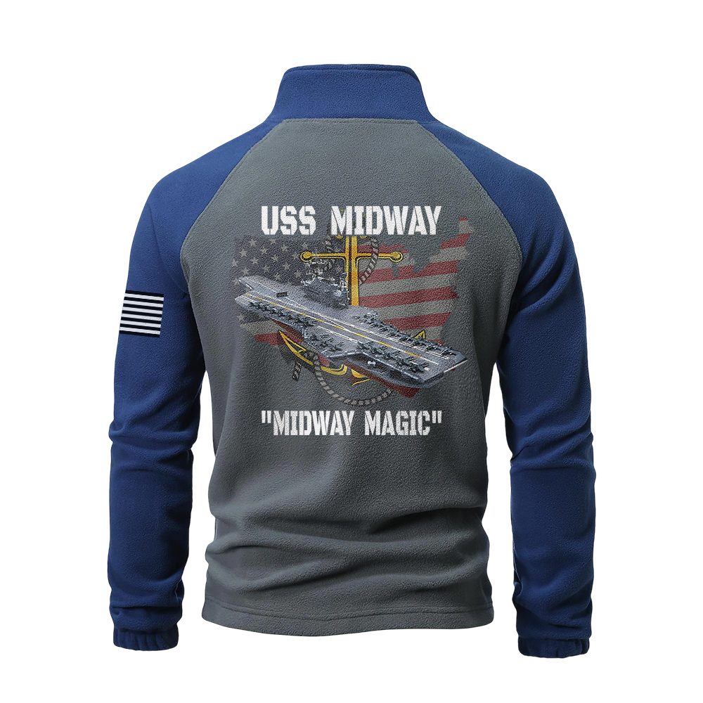 Personalizable Navy Ship Half-Zip Raglan Sweatshirt