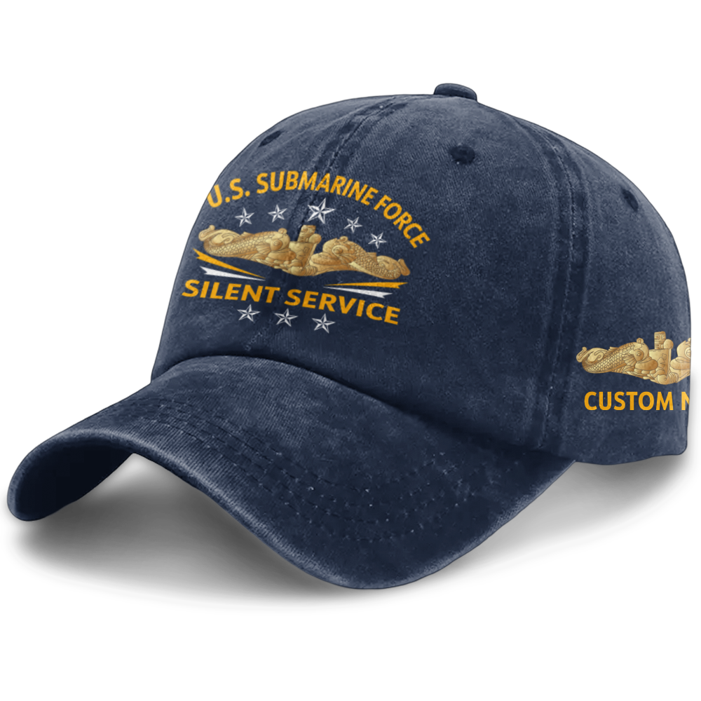 Gold Dolphins Navy Submarine Silent Service Washed Cap