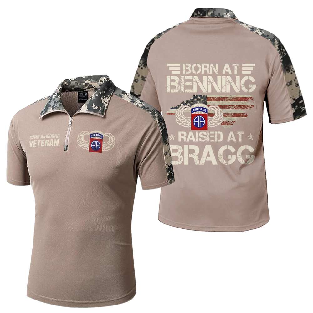 Born At Benning Raised At Bragg Tactical Polo Shirt