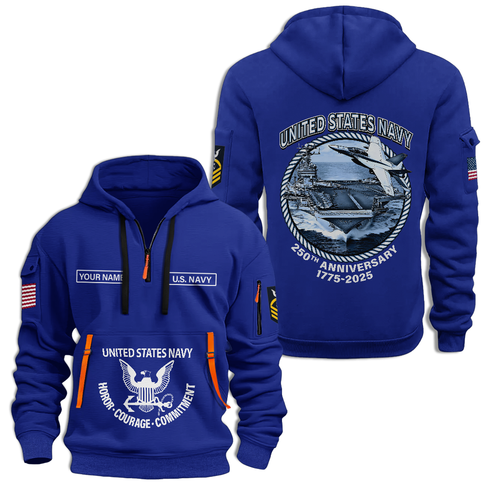 Personalizable Navy 250th Anniversary Quarter Zip Hoodie