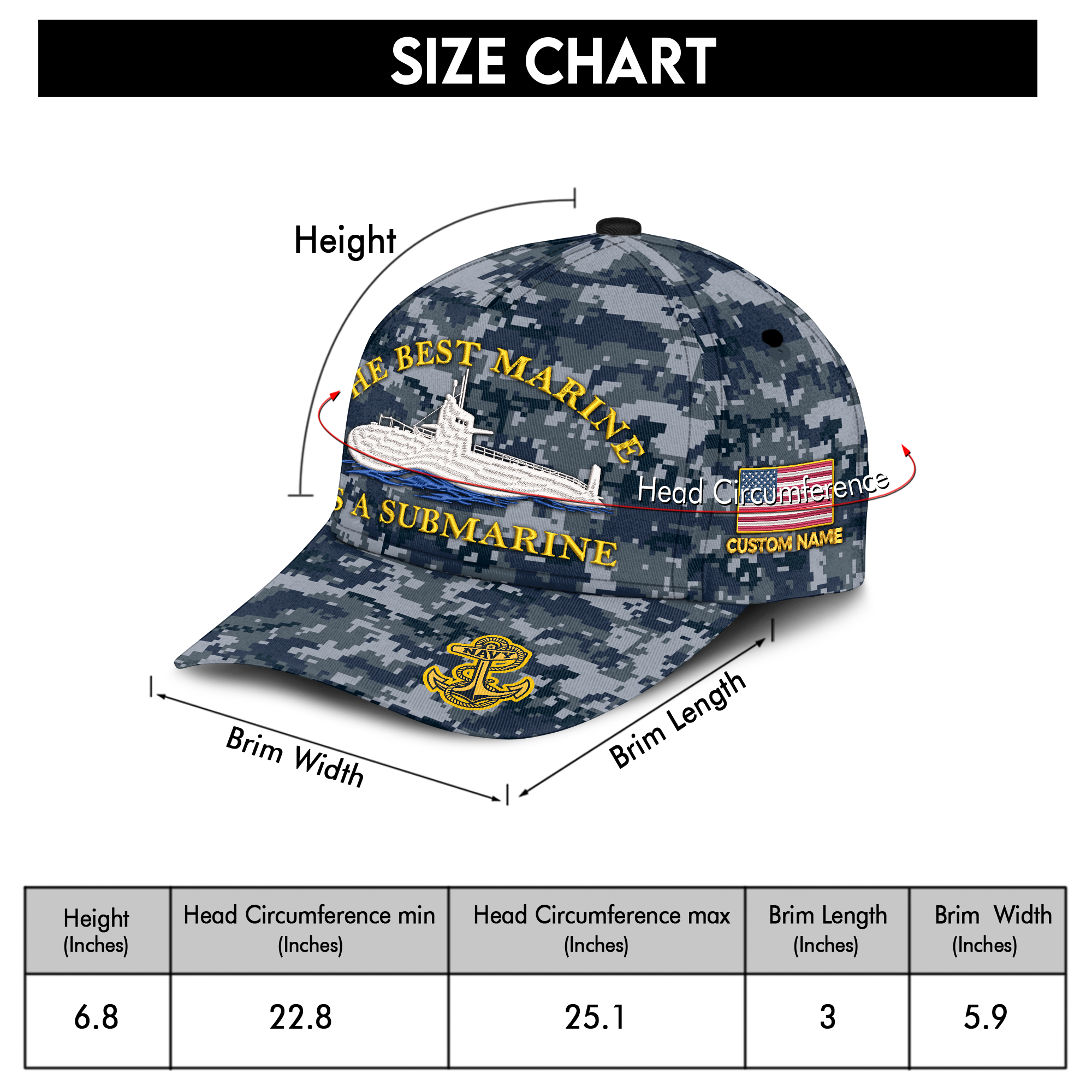 Navy Submarine The Best Marine Is A Submarine Embroidered & Printed Cap