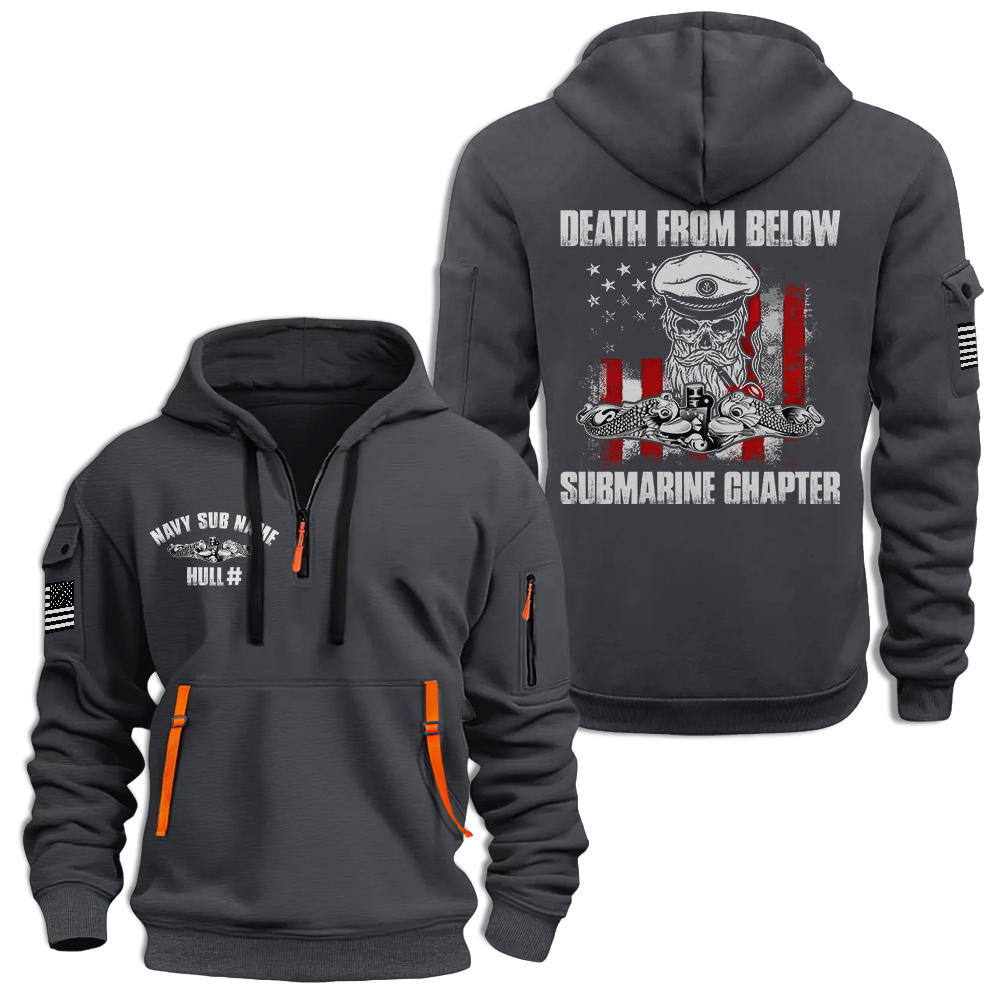 Personalizable Navy Submarine Death From Below Quarter Zip Hoodie