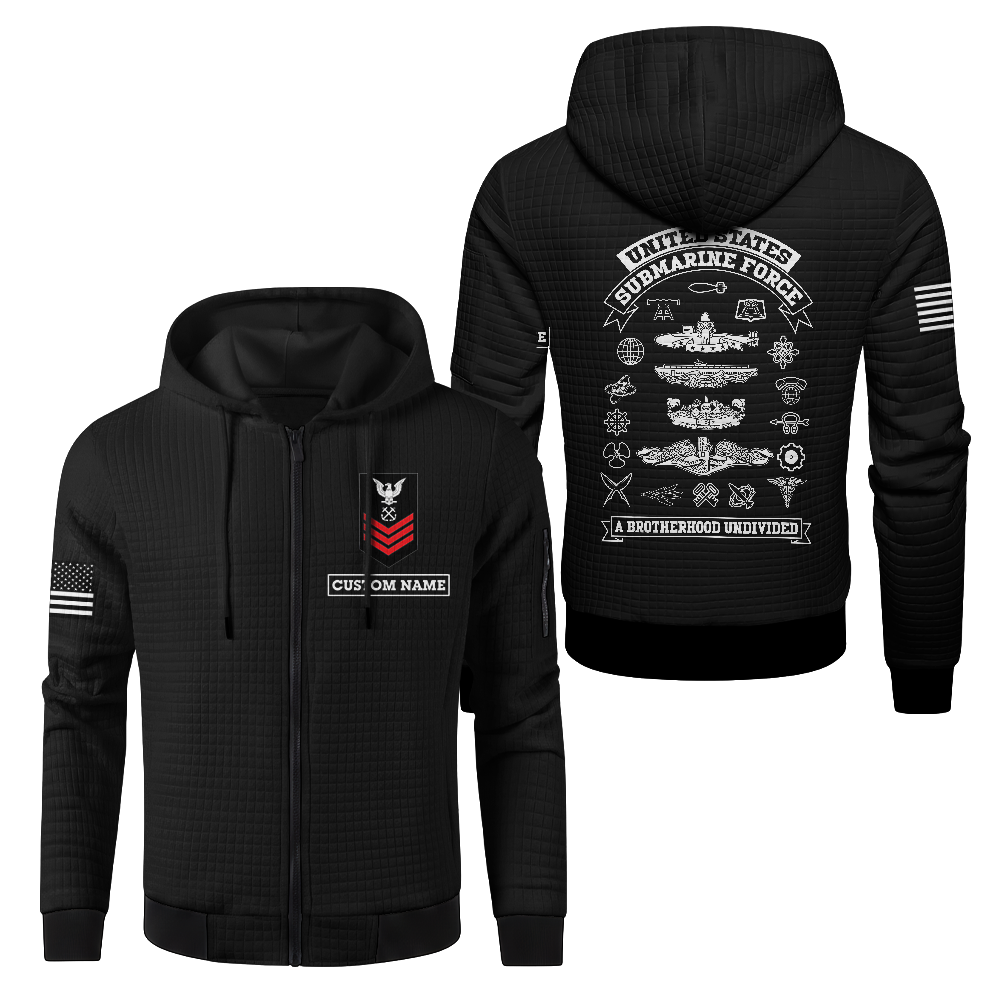 Personalizable Navy Submarine Waffle Hooded Jacket