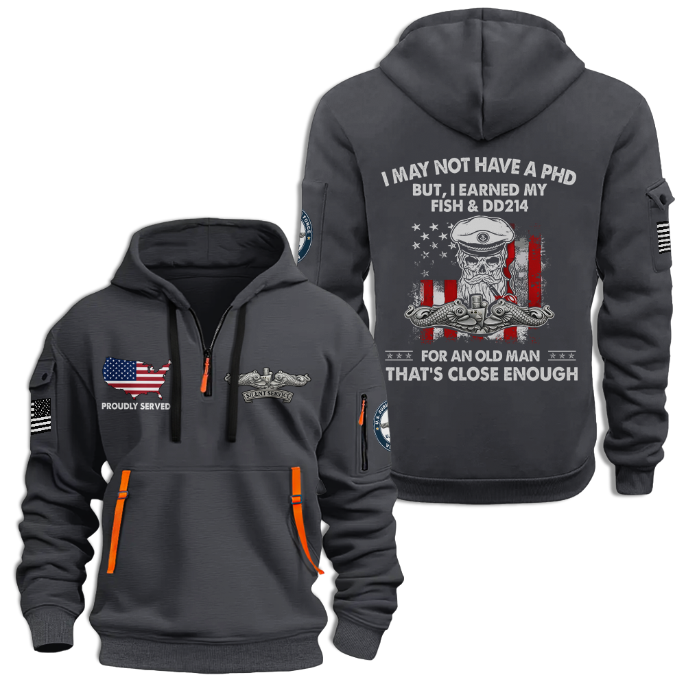 Navy Submarine I Earned Fish & DD-214 Quarter Zip Hoodie