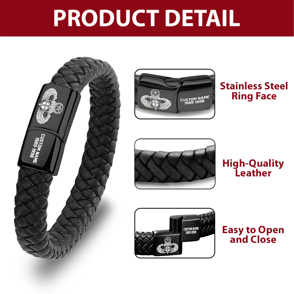 Personalizable 82nd Airborne Division Stainless Steel Watch & Leather Bracelet