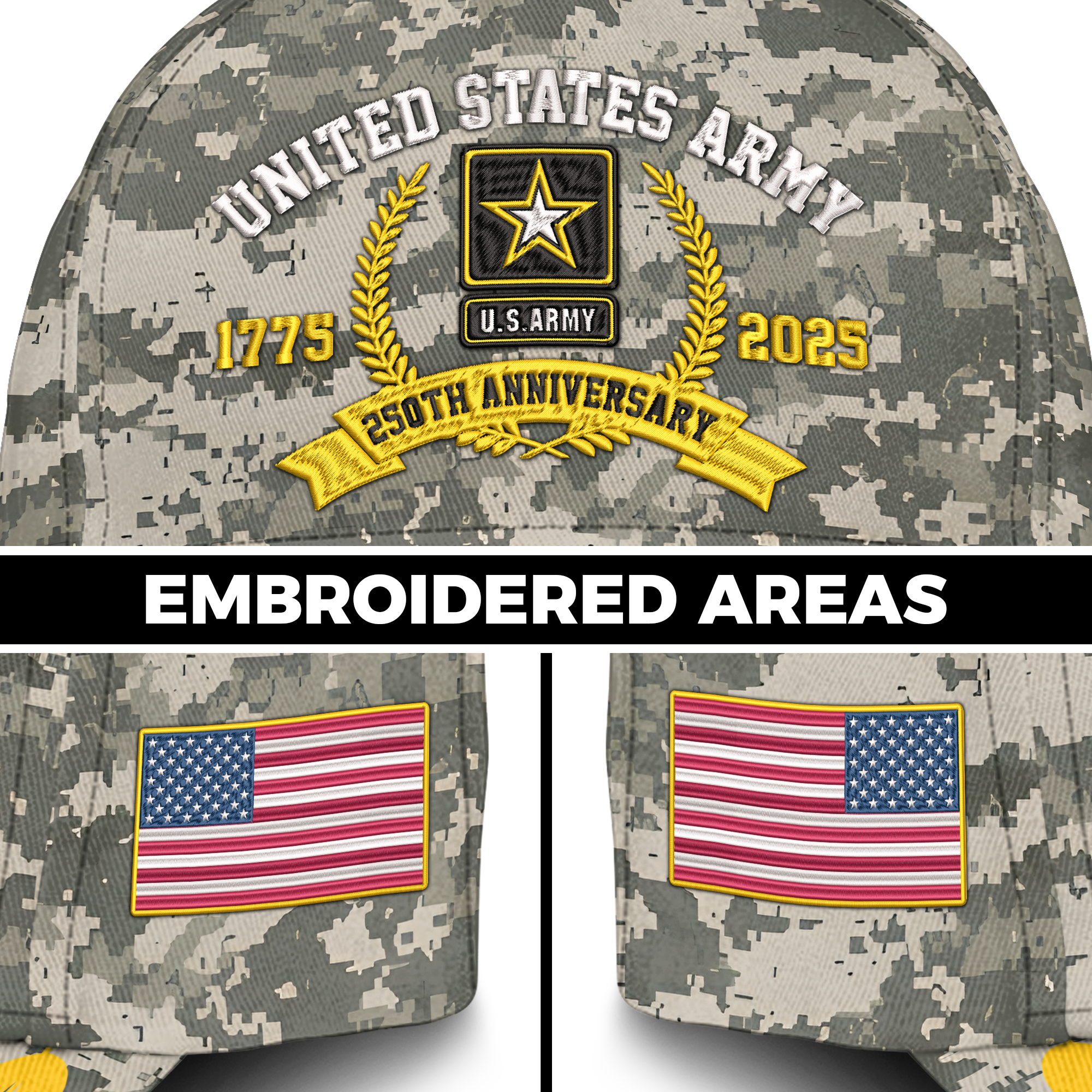 Army 250th Anniversary Embroidered & Printed Cap