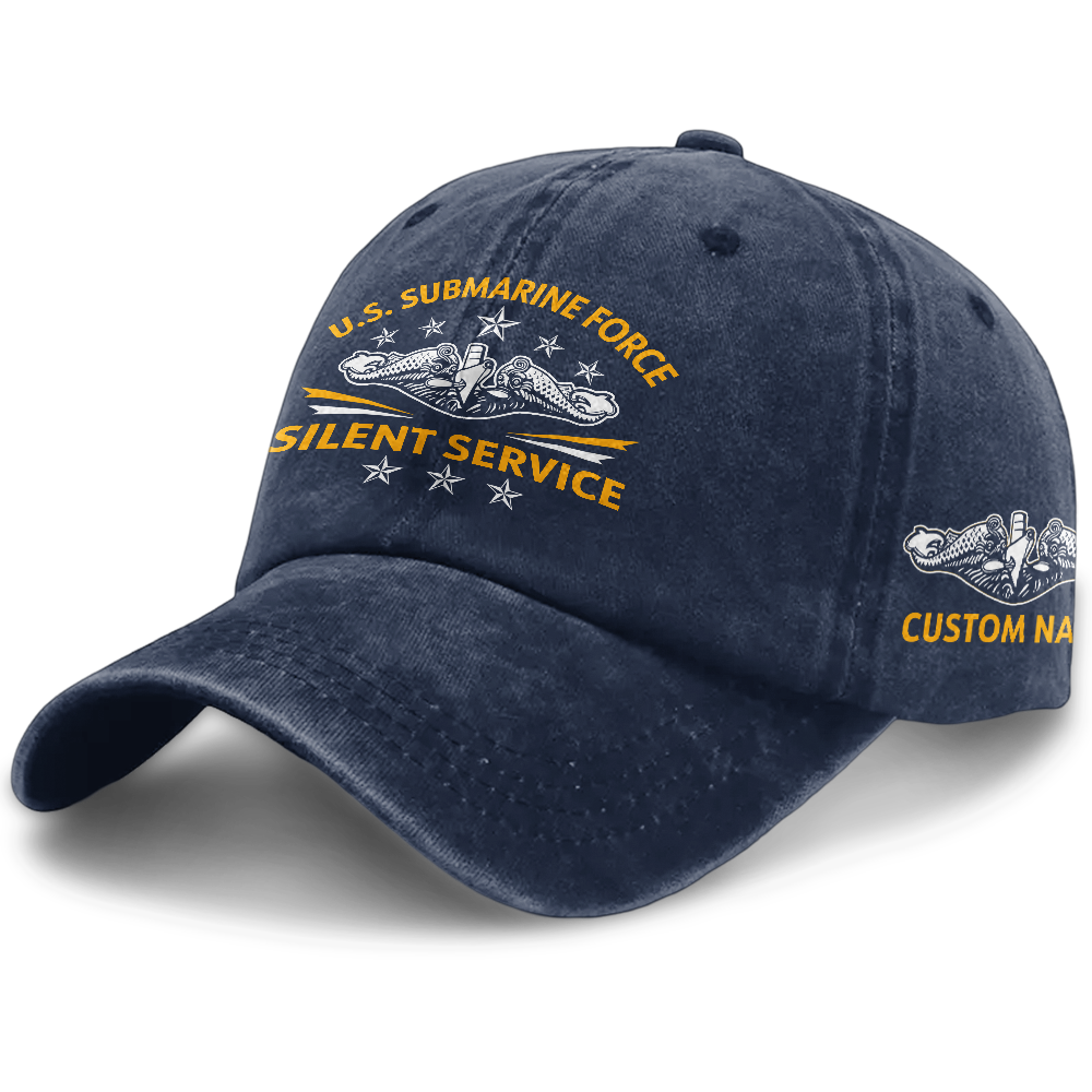 Silver Dolphins Navy Submarine Silent Service Washed Cap