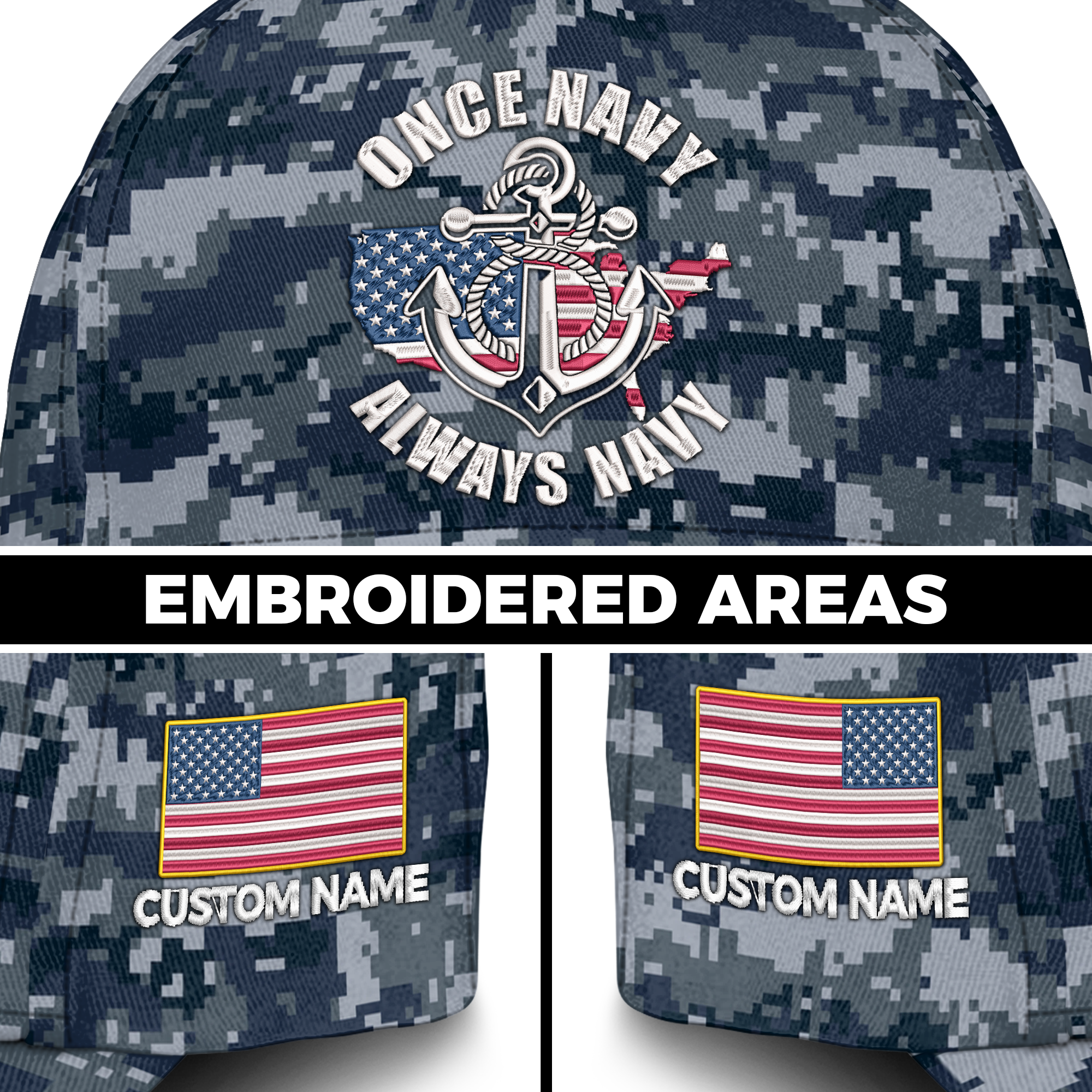 Once Navy Always Navy Embroidered & Printed Cap