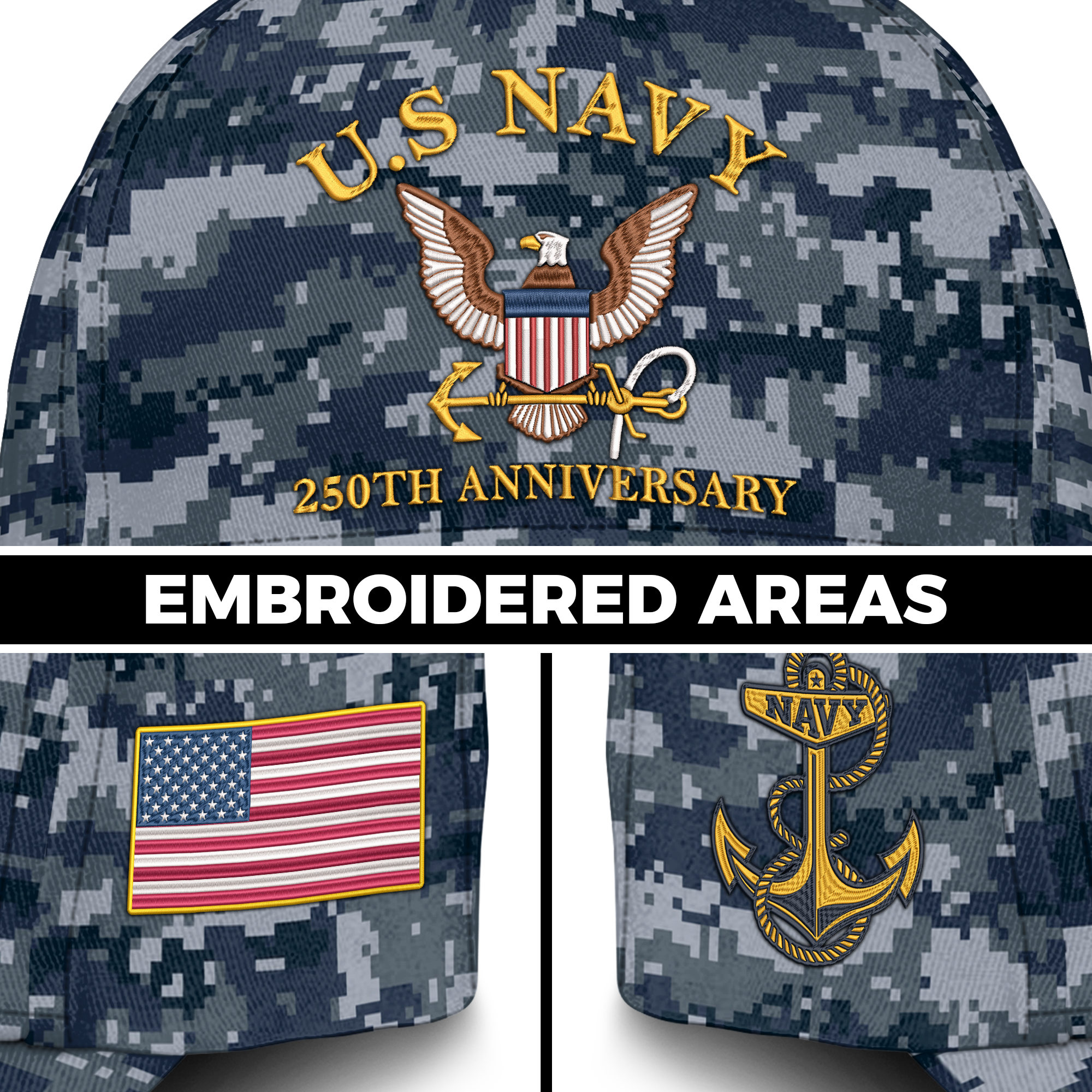 Navy 250th Anniversary Embroidered & Printed Cap