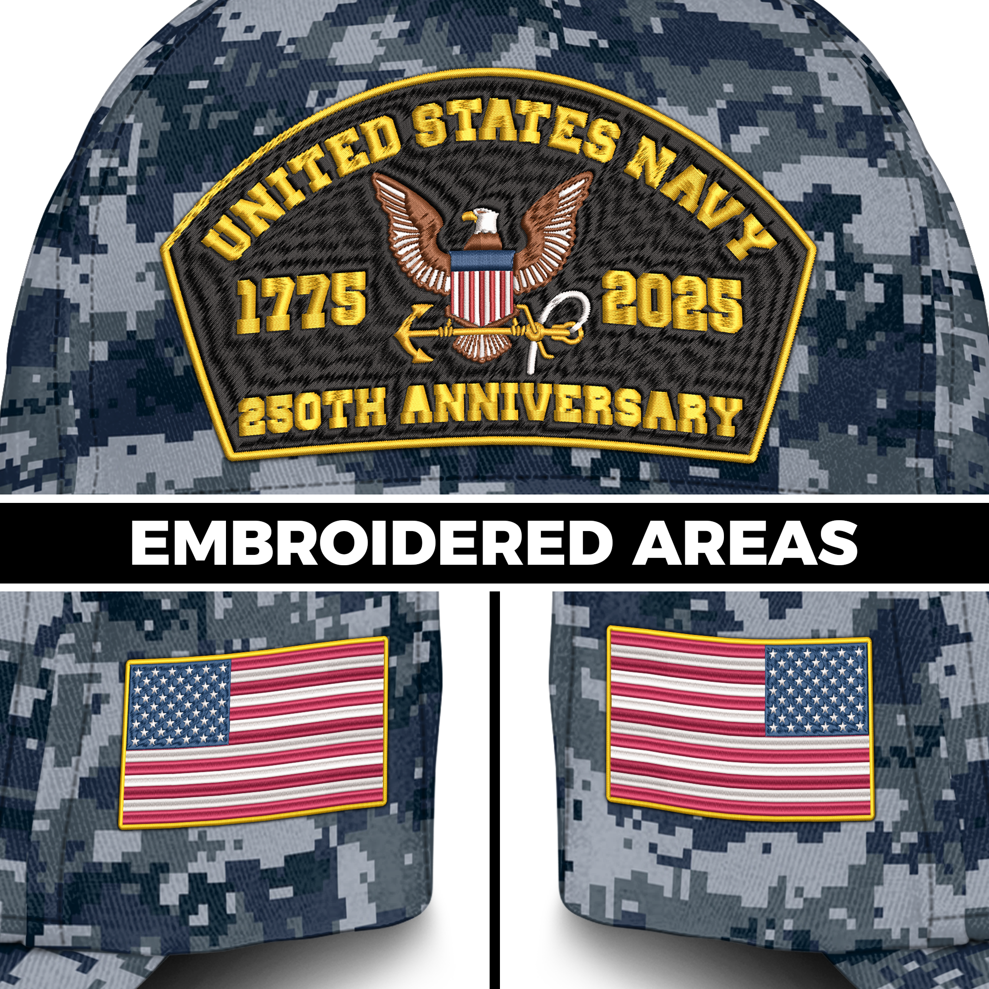 Navy 250th Anniversary Embroidered & Printed Cap