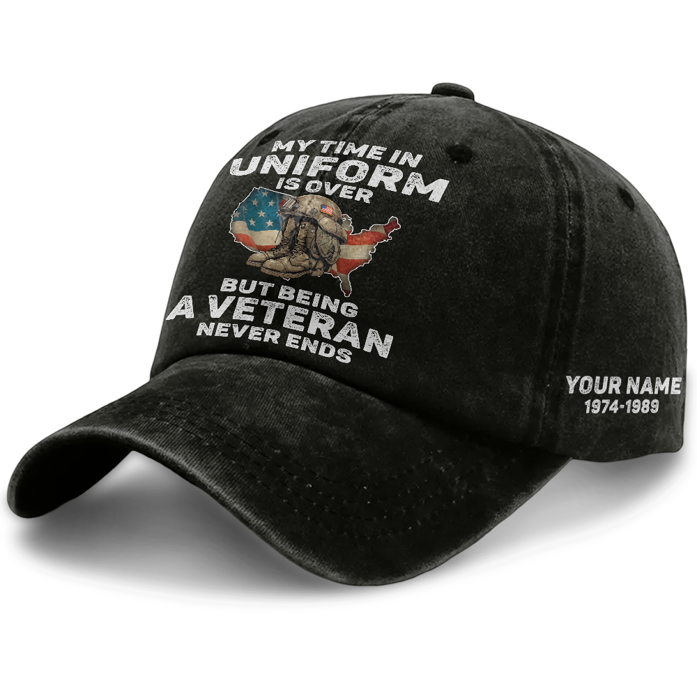 Personalizable Being A Veteran Never Ends Washed Cap