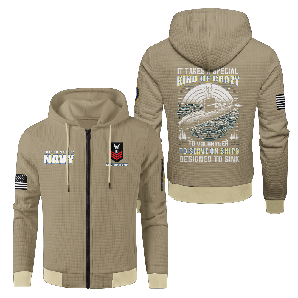 Personalizable Navy Submarine Waffle Hooded Jacket