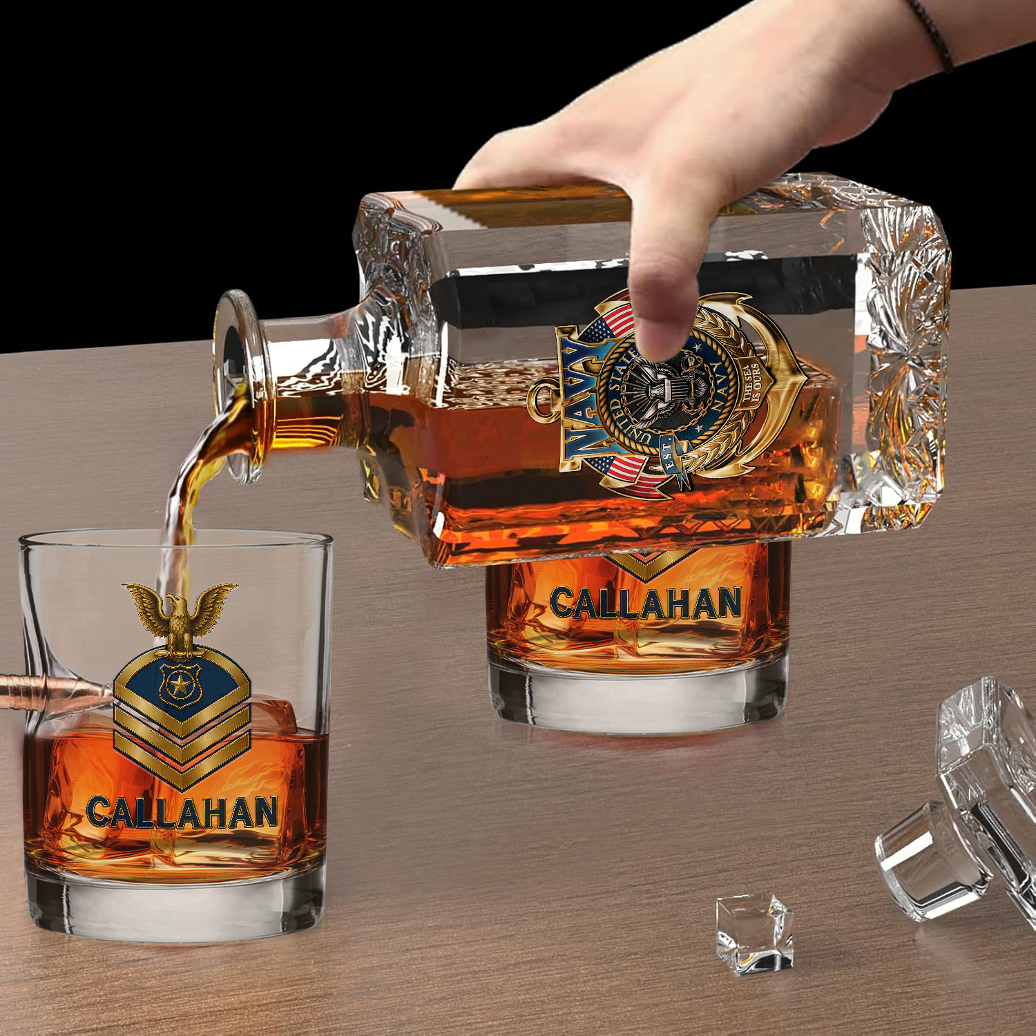 Personalizable Navy Submarine Bullet Whiskey Glass & Decanter Set