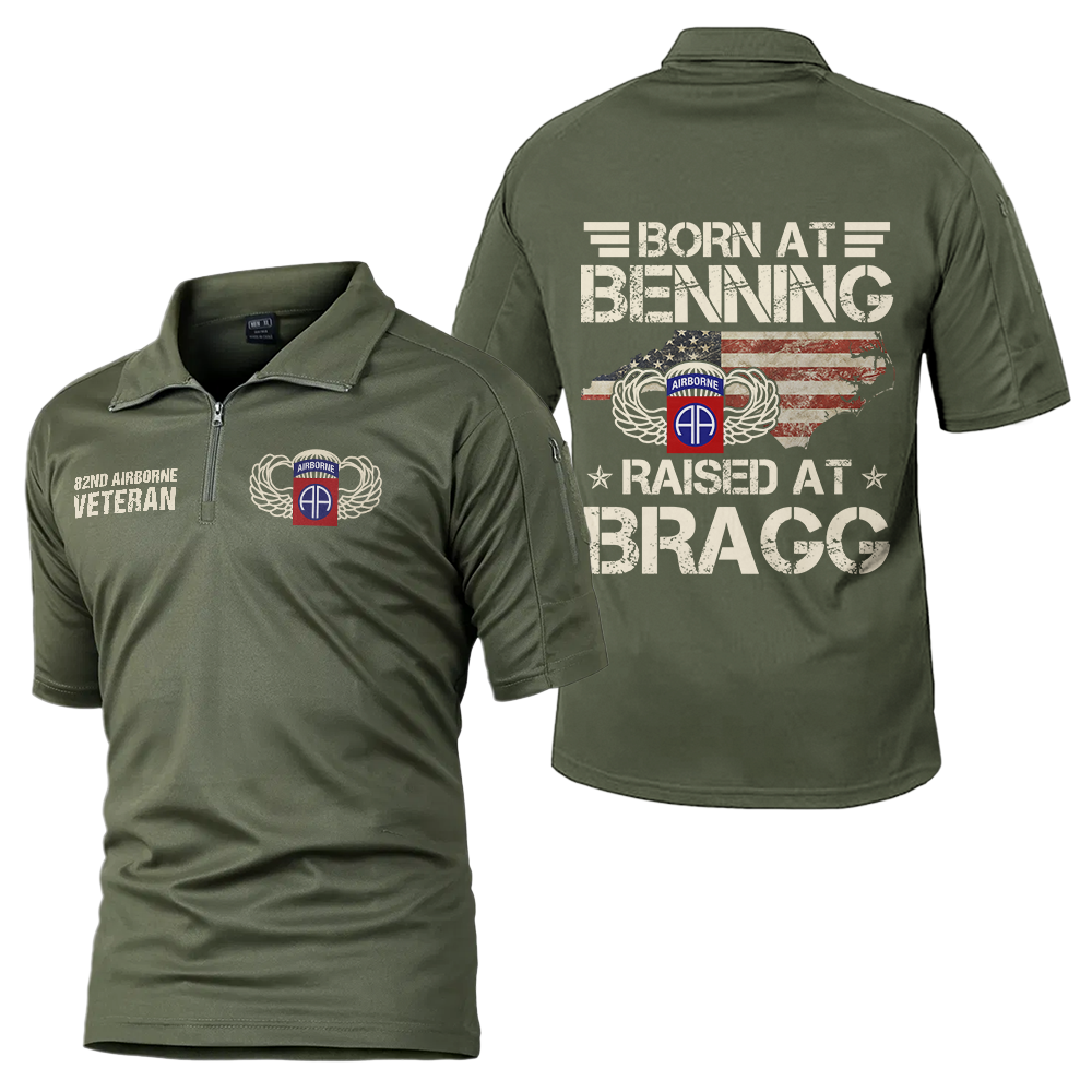 Born At Benning Raised At Bragg Tactical Polo Shirt