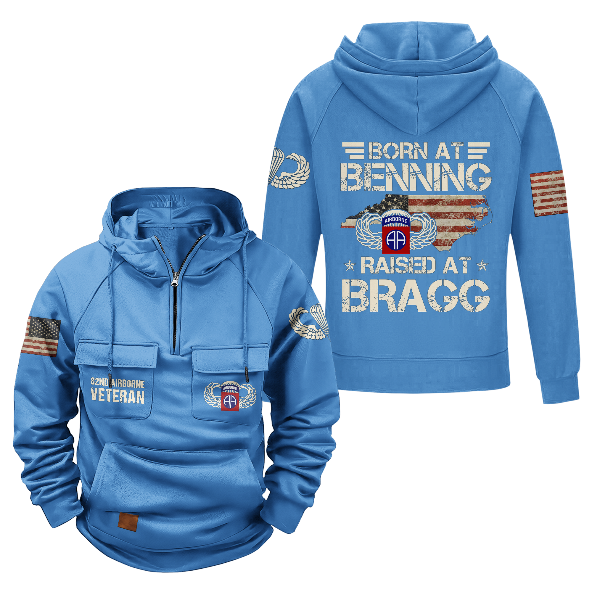 Born At Benning Raised At Bragg Vintage Quarter Zip Hoodie