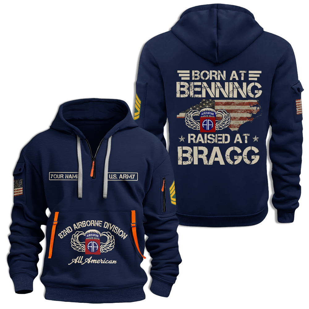Personalizable Airborne Born At Benning Raised At Bragg Quarter Zip Hoodie