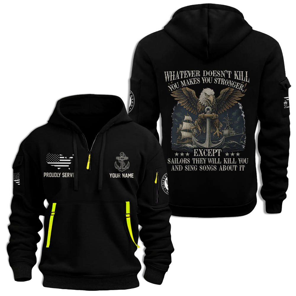 Personalizable Navy What Doesn't Kill You Makes You Stronger Quarter Zip Hoodie