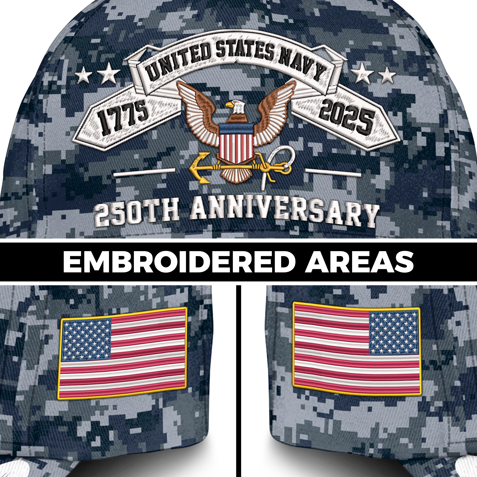 Navy 250th Anniversary Embroidered & Printed Cap