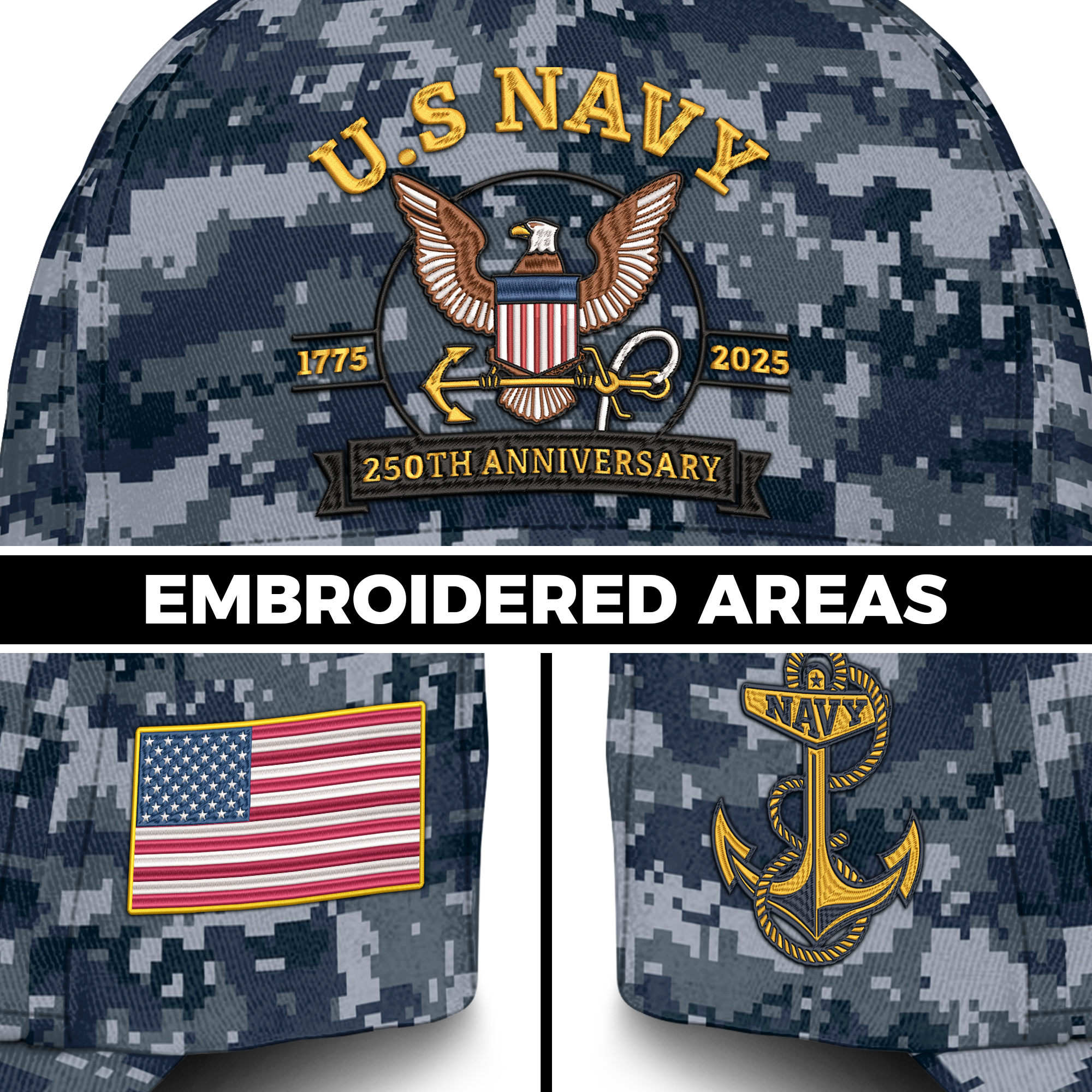 Navy 250th Anniversary Embroidered & Printed Cap