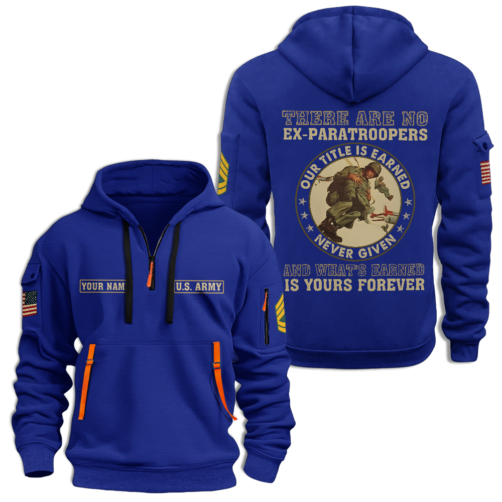Personalizable Airborne There Are No Ex-Paratroopers Quarter Zip Hoodie