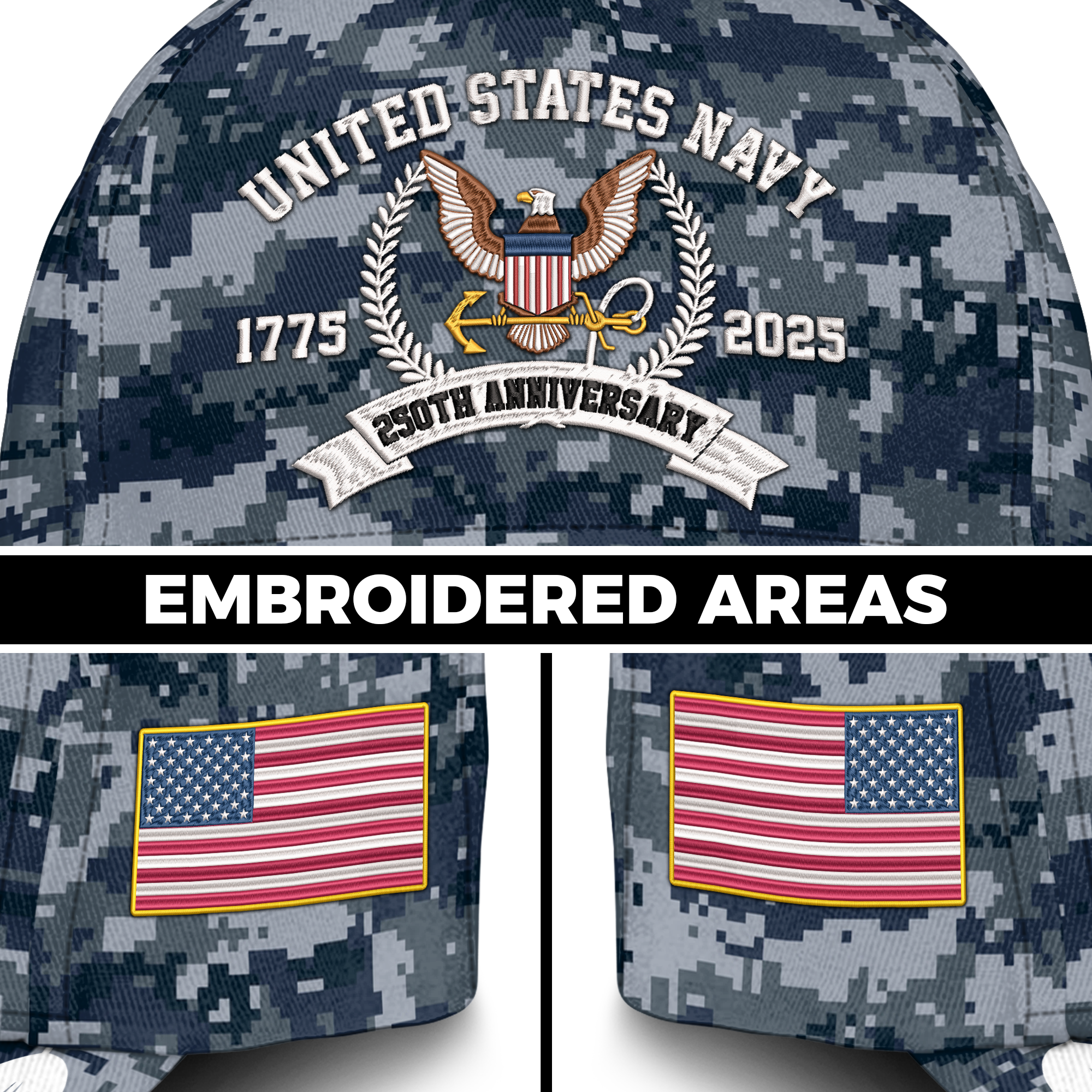 Navy 250th Anniversary Embroidered & Printed Cap