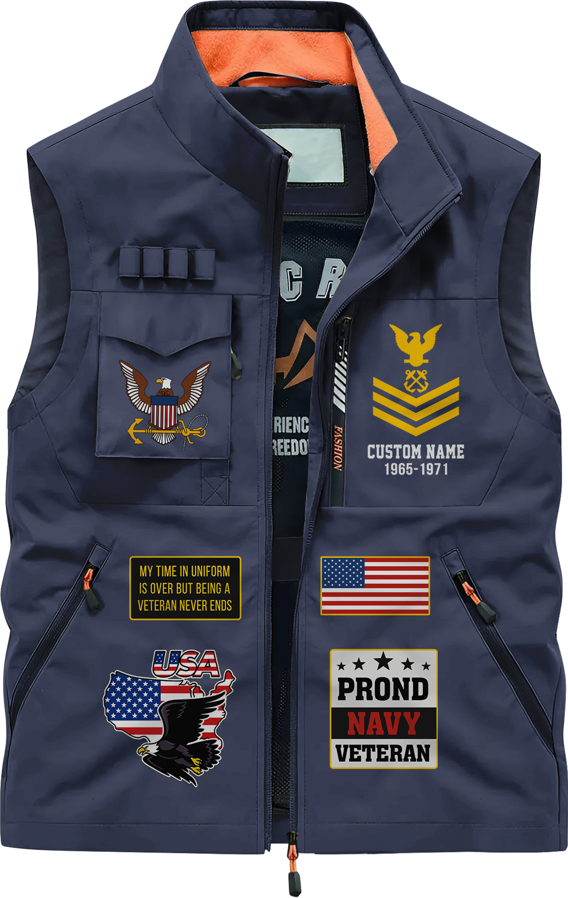 Personalizable Navy Honor Courage Commitment Pocket Vest