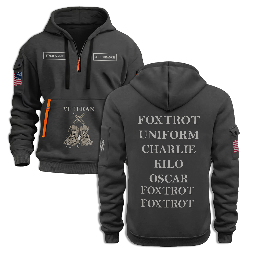 Veteran Foxtrot Uniform Personalizable Quarter Zip Hoodie