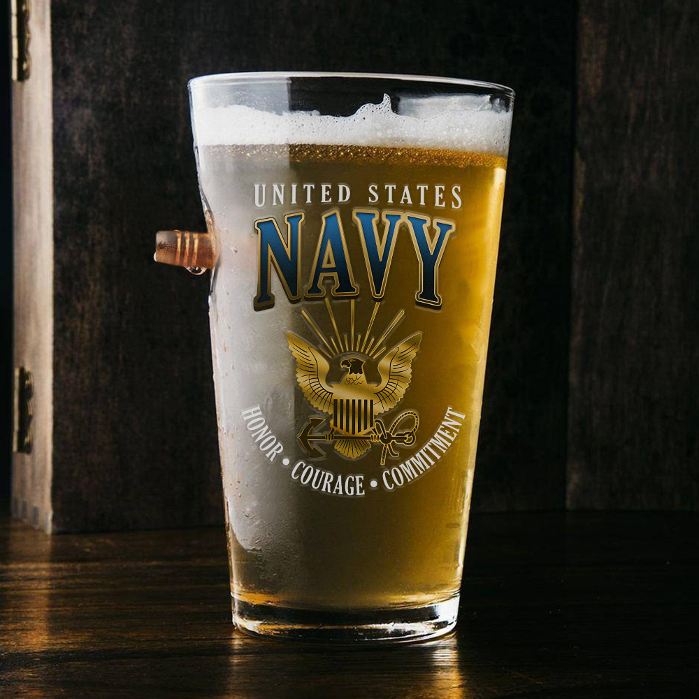 Navy Honor Courage Commitment Bullet Pint Glass