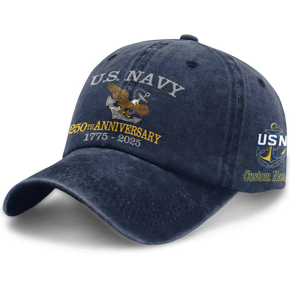 Personalizable Navy 250th Anniversary Washed Cap