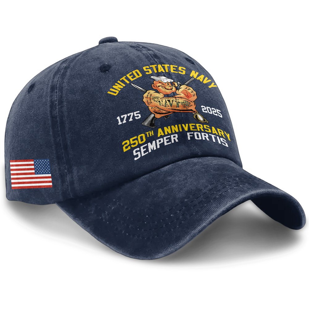 Personalizable Navy 250th Anniversary Washed Cap