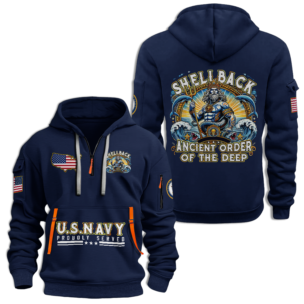 Navy Shellback Ancient Order Of The Deep Quarter Zip Hoodie