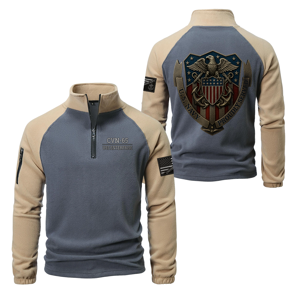 Personalizable Navy Proudly Served Half-Zip Raglan Sweatshirt