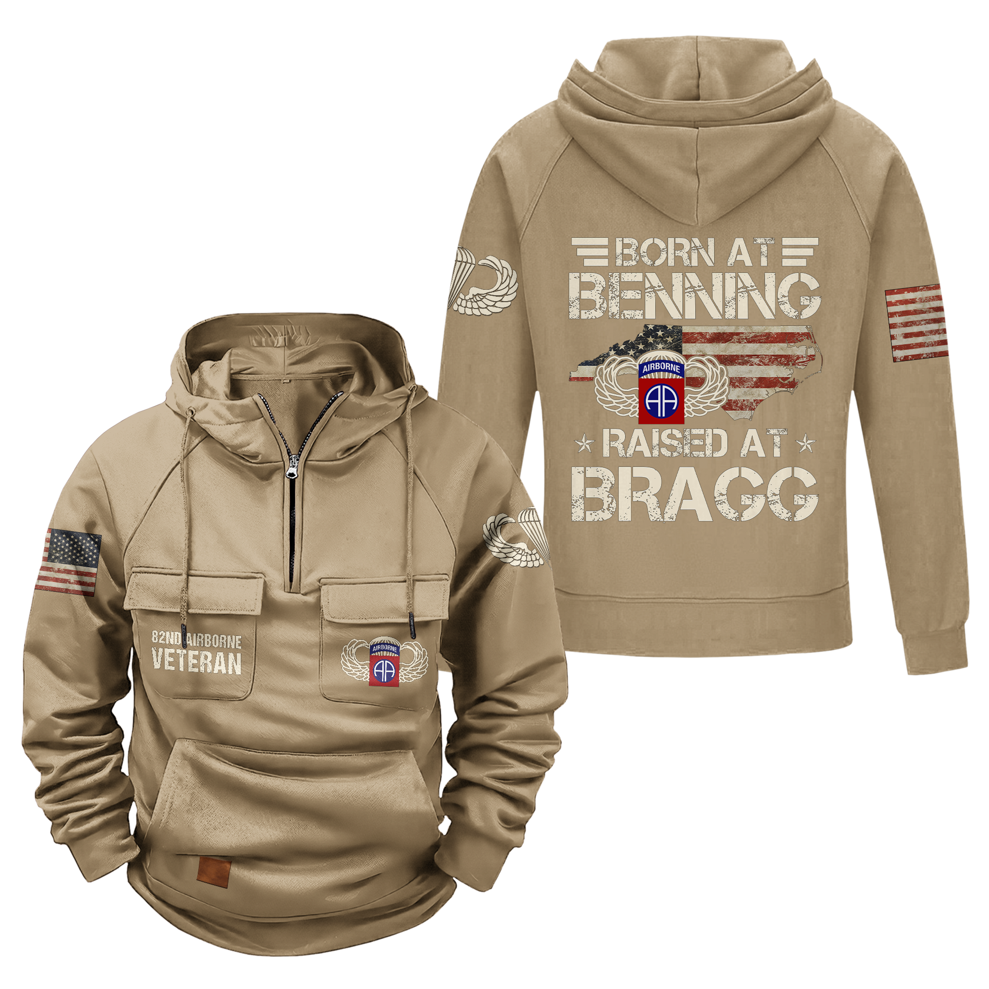 Born At Benning Raised At Bragg Vintage Quarter Zip Hoodie