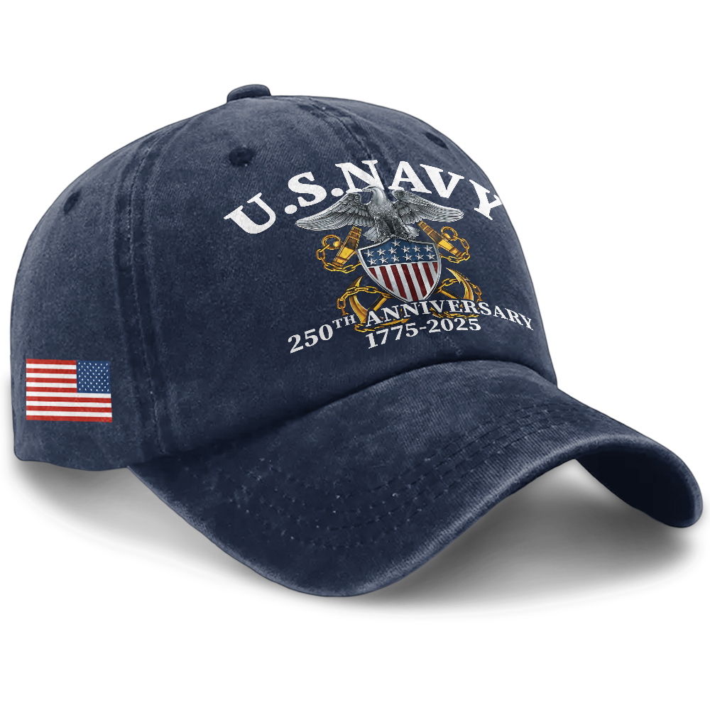 Personalizable Navy 250th Anniversary Washed Cap