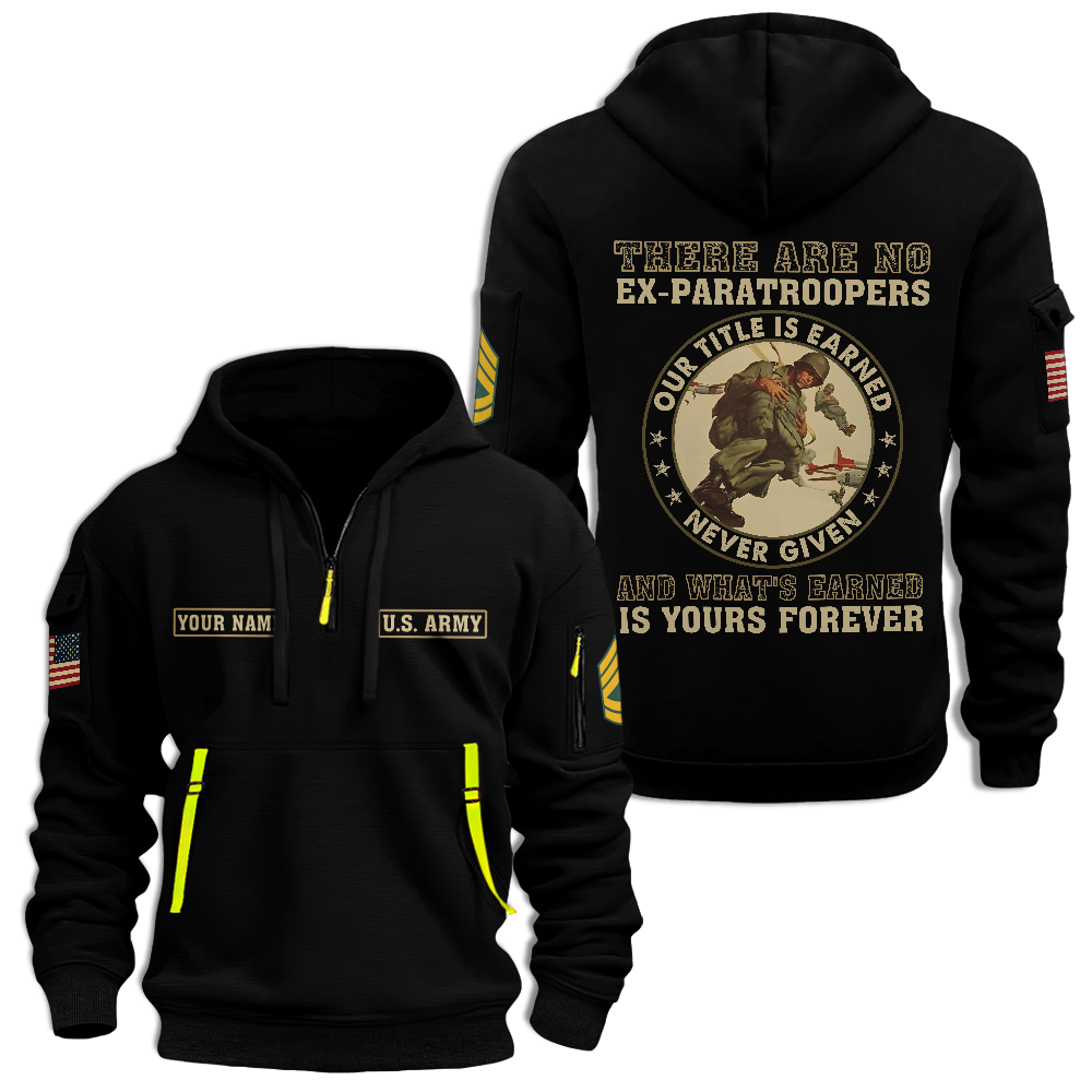 Personalizable Airborne There Are No Ex-Paratroopers Quarter Zip Hoodie