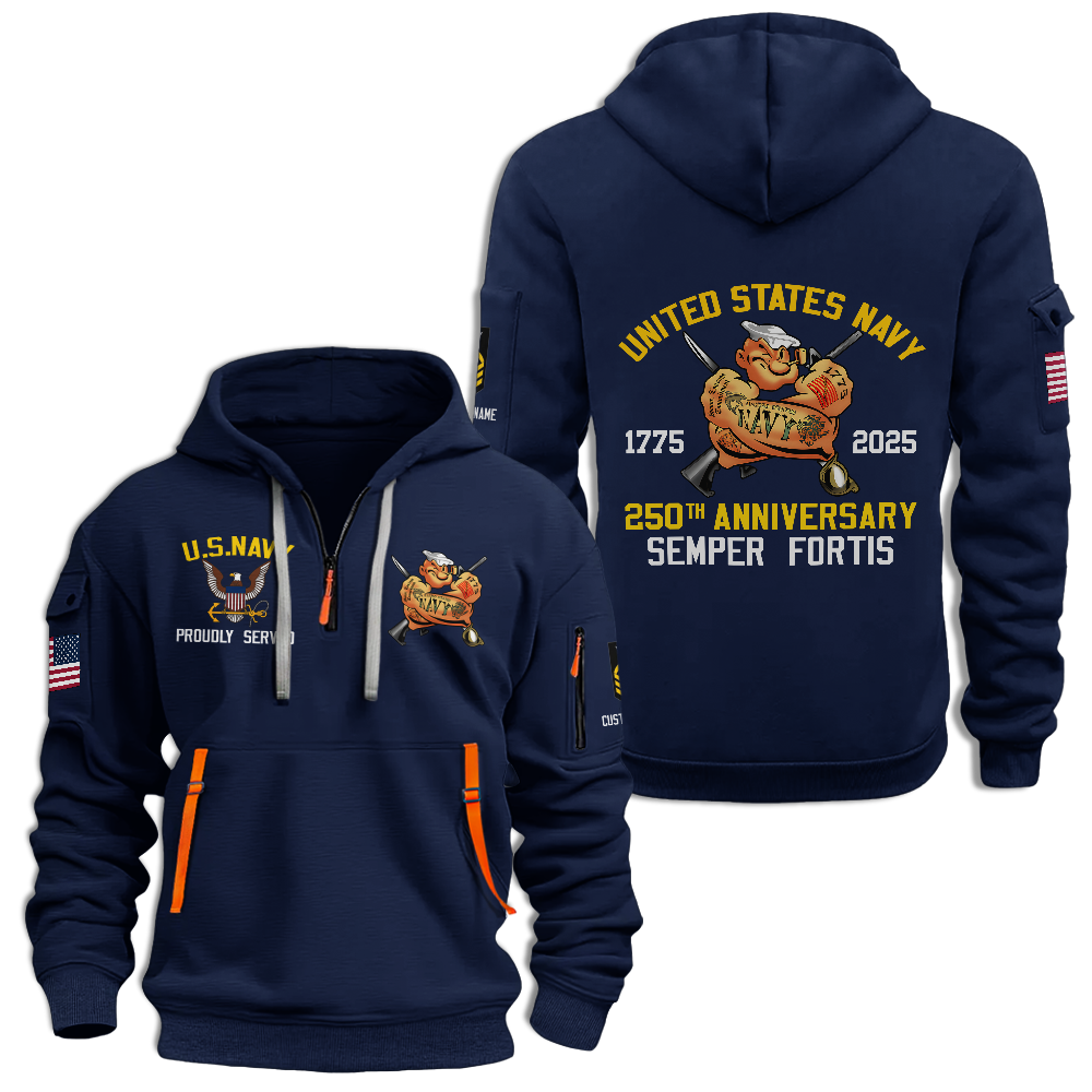Personalizable Navy 250th Anniversary Quarter Zip Hoodie