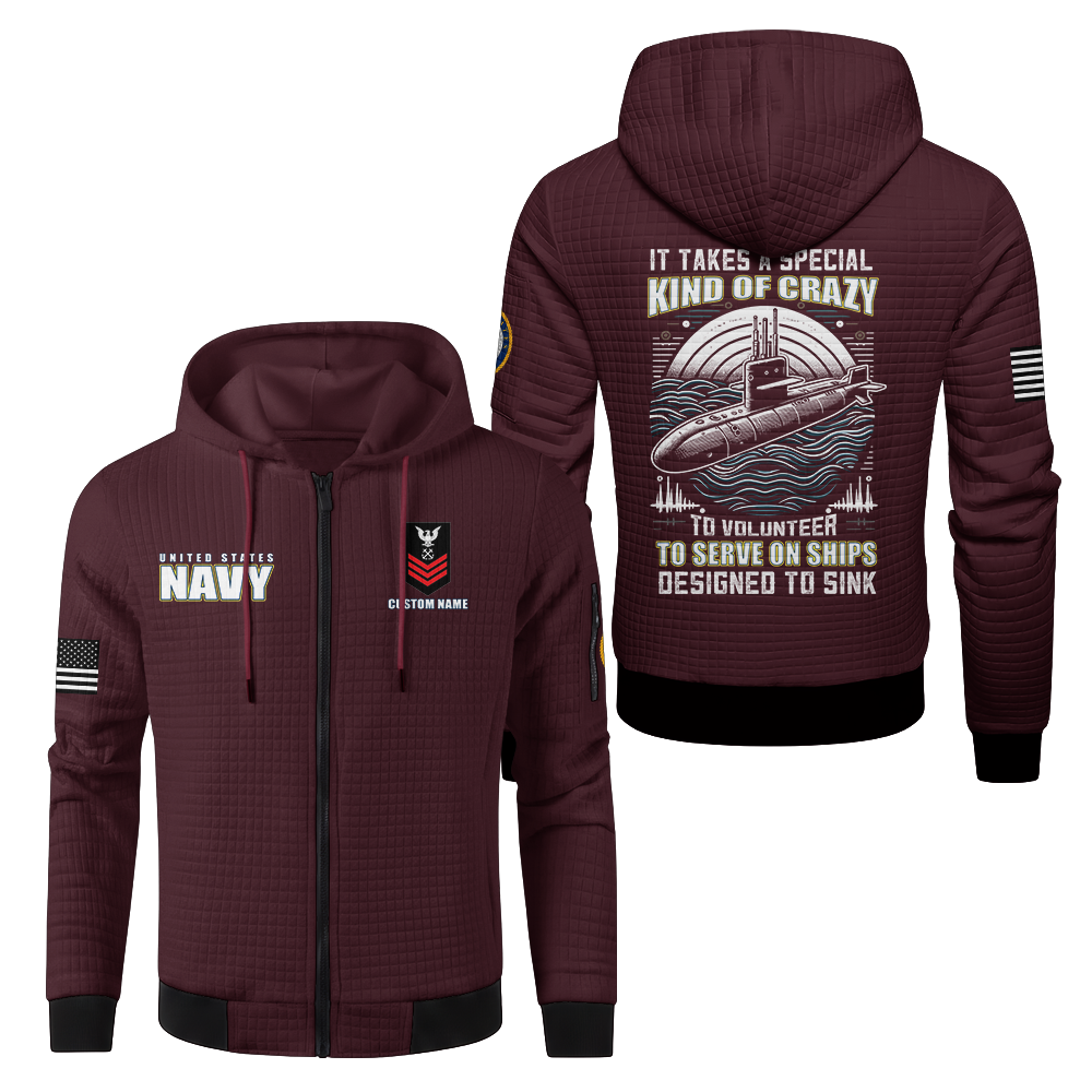 Personalizable Navy Submarine Waffle Hooded Jacket