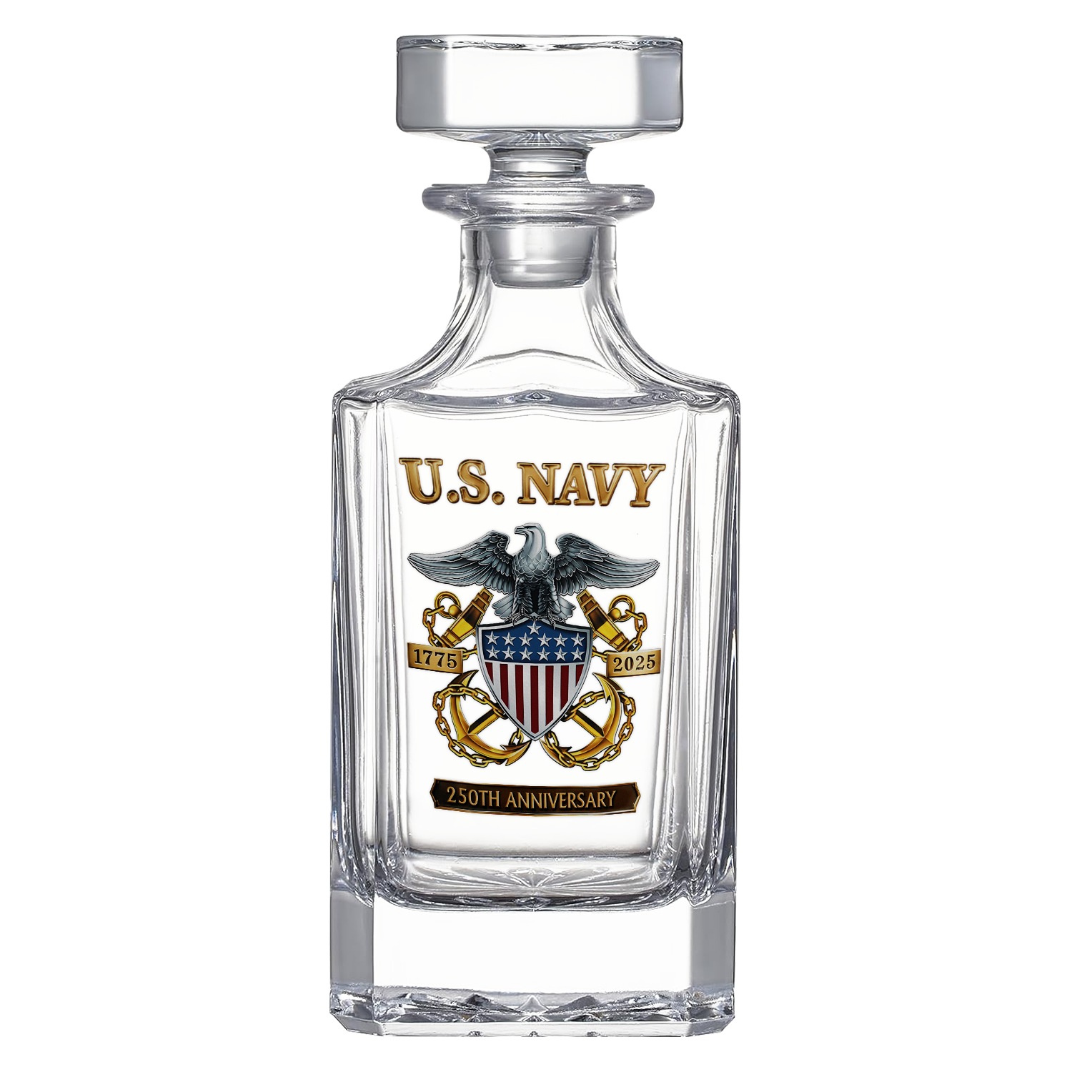 Personalizable Navy 250th Anniversary Bullet Whiskey Glass & Decanter Set