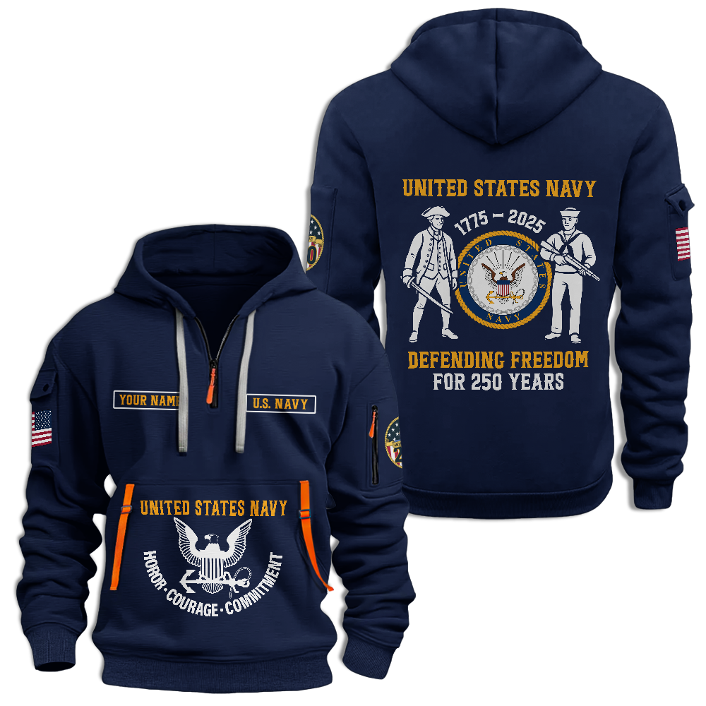 Personalizable Navy 250th Anniversary Quarter Zip Hoodie